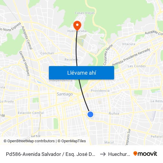 Pd586-Avenida Salvador / Esq. José Dgo. Cañas to Huechuraba map