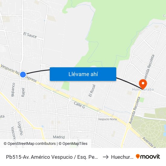 Pb515-Av. Américo Vespucio / Esq. Pedro Fontova to Huechuraba map