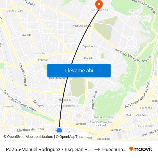 Pa265-Manuel Rodríguez / Esq. San Pablo to Huechuraba map