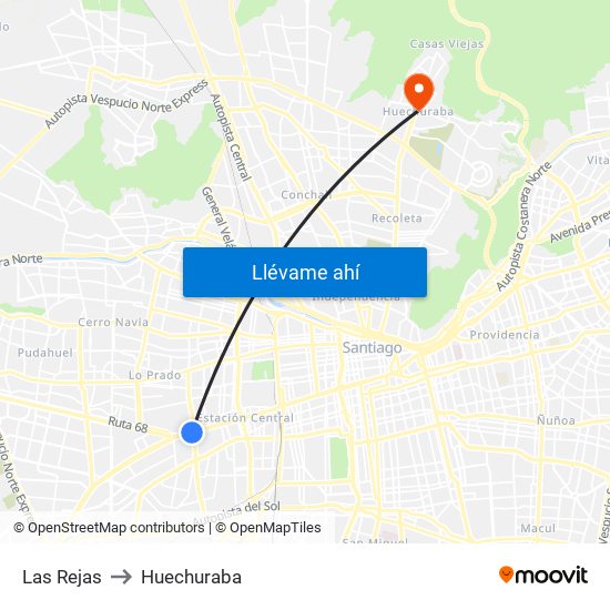 Las Rejas to Huechuraba map