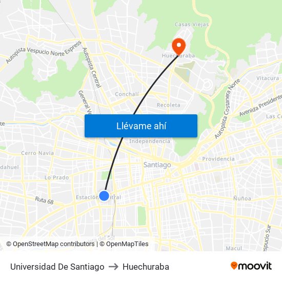 Universidad De Santiago to Huechuraba map