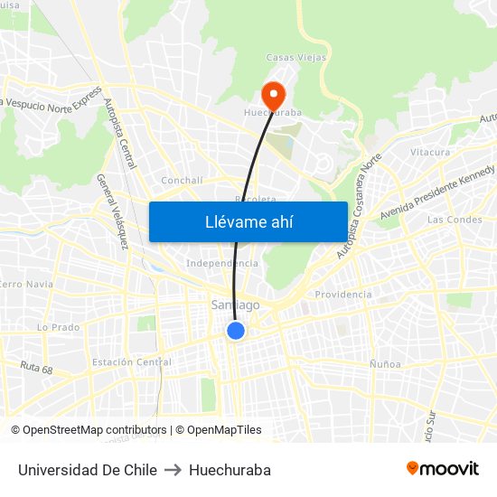 Universidad De Chile to Huechuraba map