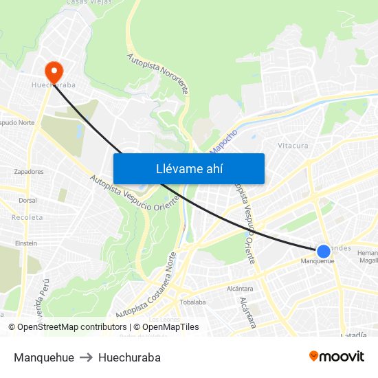 Manquehue to Huechuraba map