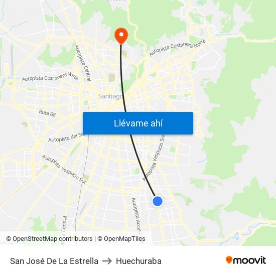 San José De La Estrella to Huechuraba map