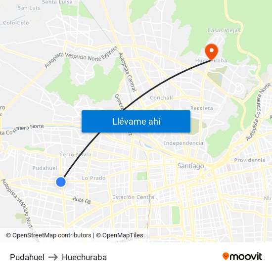 Pudahuel to Huechuraba map