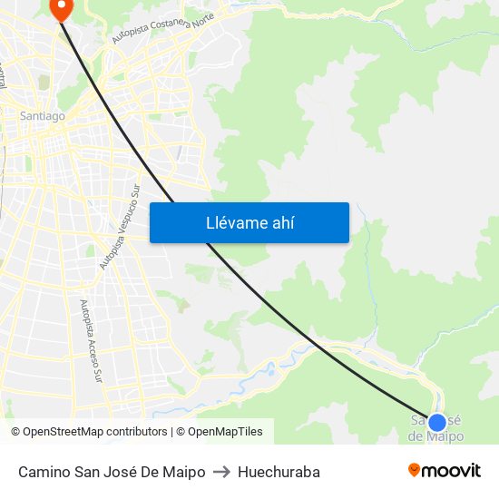 Camino San José De Maipo to Huechuraba map