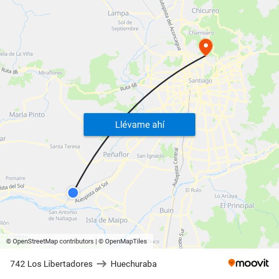 742 Los Libertadores to Huechuraba map