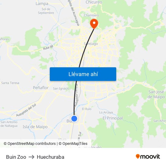 Buin Zoo to Huechuraba map