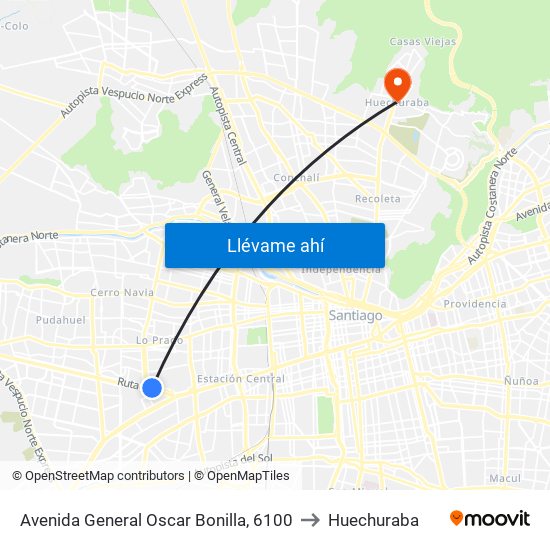 Avenida General Oscar Bonilla, 6100 to Huechuraba map