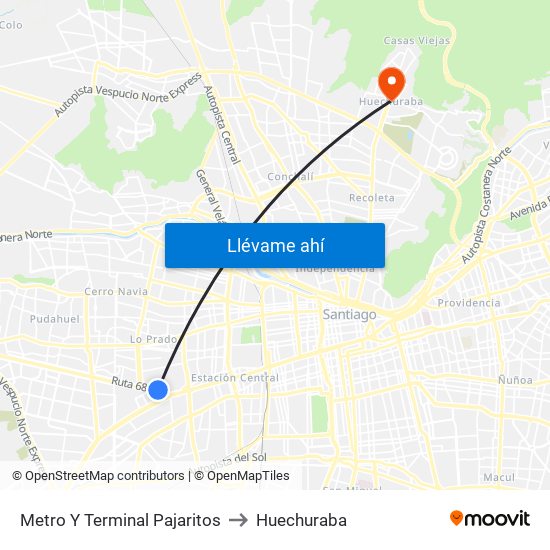 Metro Y Terminal Pajaritos to Huechuraba map