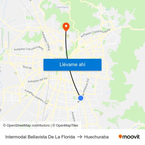 Intermodal Bellavista De La Florida to Huechuraba map