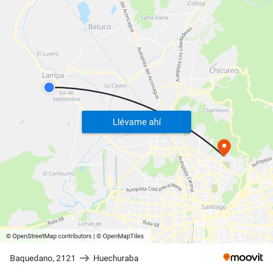 Baquedano, 2121 to Huechuraba map