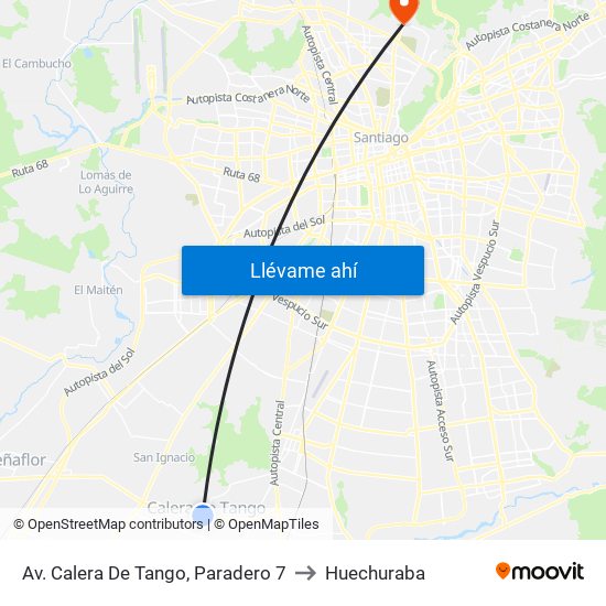 Av. Calera De Tango, Paradero 7 to Huechuraba map