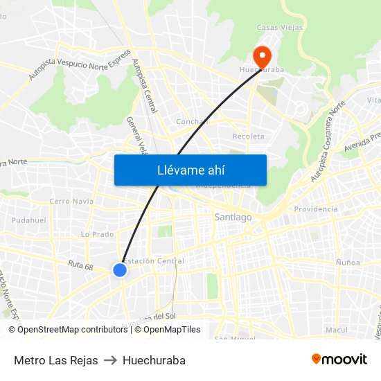 Metro Las Rejas to Huechuraba map