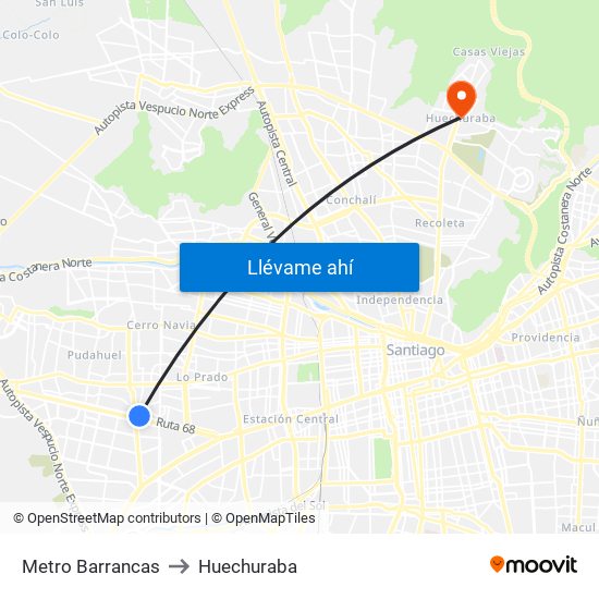 Metro Barrancas to Huechuraba map