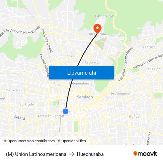 (M) Unión Latinoamericana to Huechuraba map