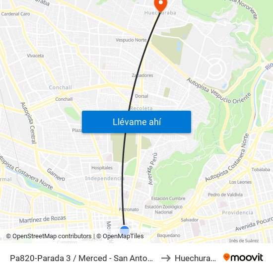 Pa820-Parada 3 / Merced - San Antonio to Huechuraba map