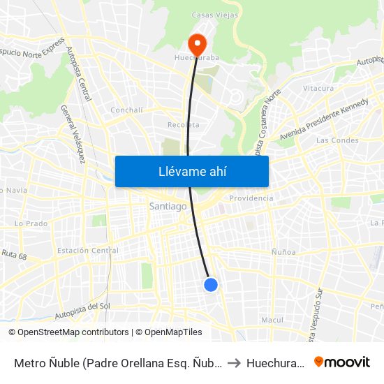 Metro Ñuble (Padre Orellana Esq. Ñuble) to Huechuraba map
