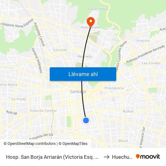 Hosp. San Borja Arriarán (Victoria Esq. Víctor Manuel) to Huechuraba map