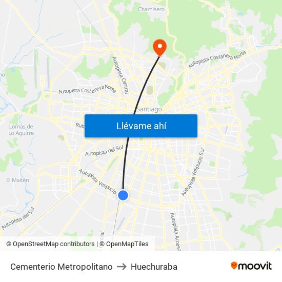 Cementerio Metropolitano to Huechuraba map