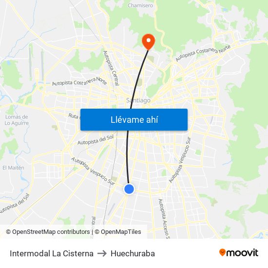 Intermodal La Cisterna to Huechuraba map
