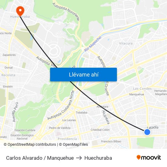 Carlos Alvarado / Manquehue to Huechuraba map