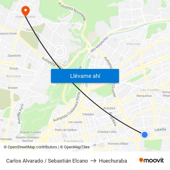 Carlos Alvarado / Sebastián Elcano to Huechuraba map
