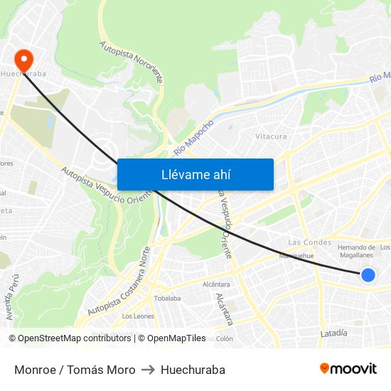 Monroe / Tomás Moro to Huechuraba map