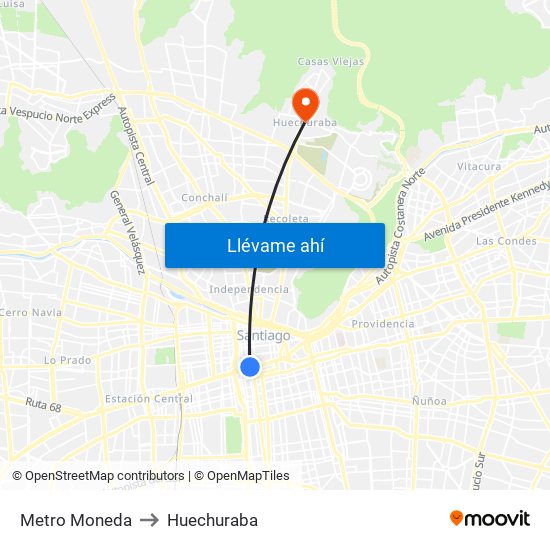 Metro Moneda to Huechuraba map