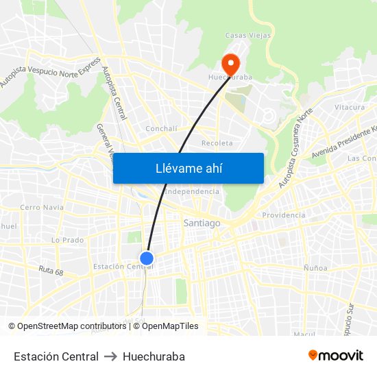 Estación Central to Huechuraba map