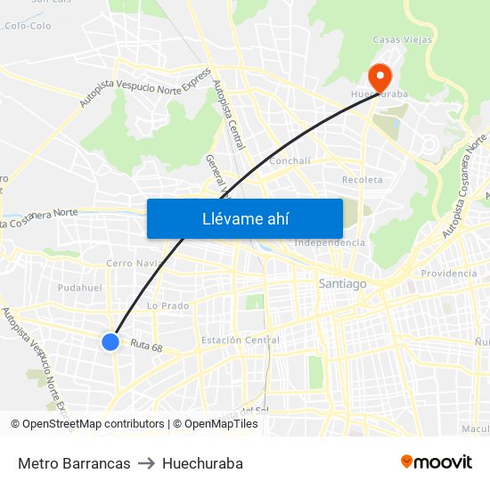 Metro Barrancas to Huechuraba map