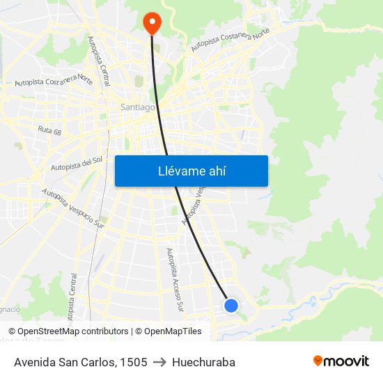 Avenida San Carlos, 1505 to Huechuraba map