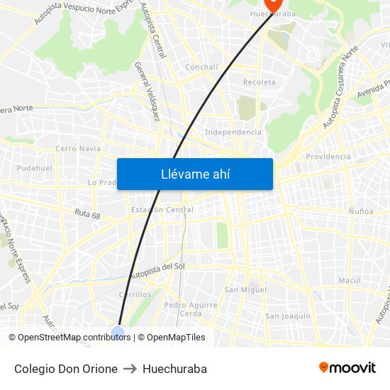 Colegio Don Orione to Huechuraba map