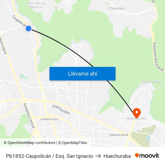 Pb1852-Caupolicán / Esq. San Ignacio to Huechuraba map