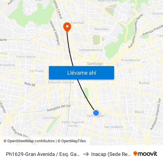 Ph1629-Gran Avenida / Esq. Gambetta to Inacap (Sede Renca) map