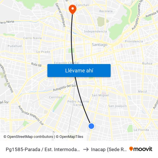 Pg1585-Parada / Est. Intermodal Lo Ovalle to Inacap (Sede Renca) map