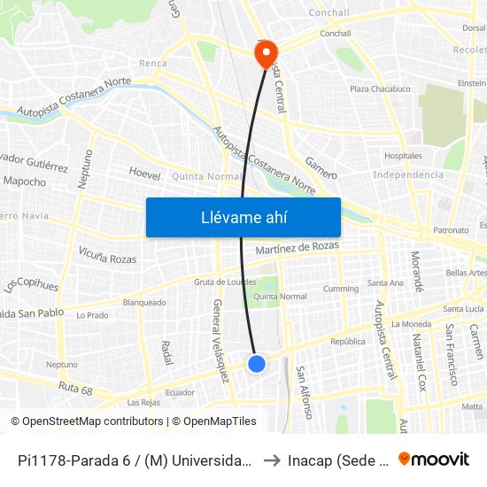 Pi1178-Parada 6 / (M) Universidad De Santiago to Inacap (Sede Renca) map