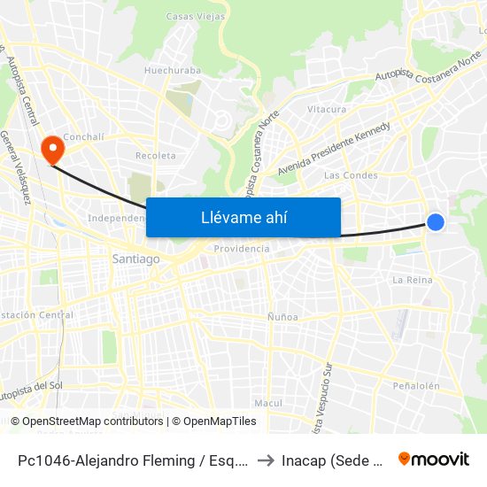 Pc1046-Alejandro Fleming / Esq. Totoralillo to Inacap (Sede Renca) map