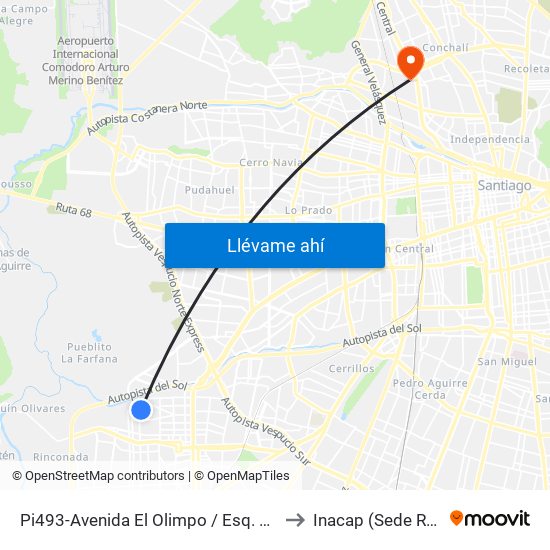 Pi493-Avenida El Olimpo / Esq. Asunción to Inacap (Sede Renca) map