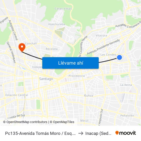 Pc135-Avenida Tomás Moro / Esq. Tomás Moro Int. to Inacap (Sede Renca) map