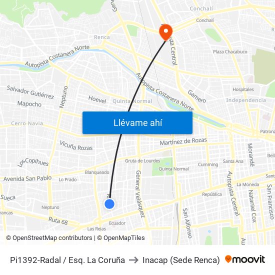 Pi1392-Radal / Esq. La Coruña to Inacap (Sede Renca) map