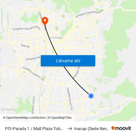 Pf3-Parada 1 / Mall Plaza Tobalaba to Inacap (Sede Renca) map