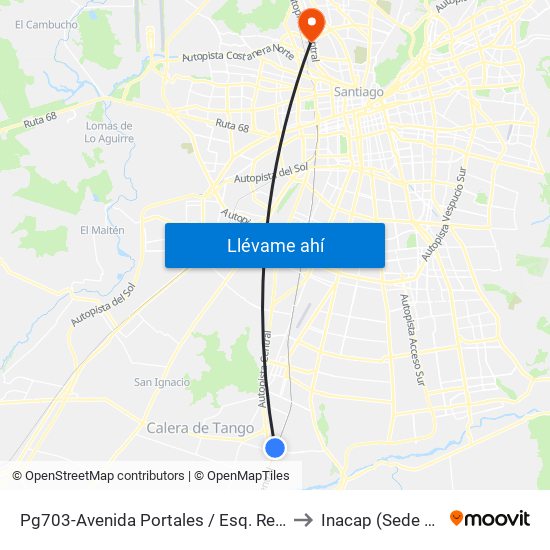 Pg703-Avenida Portales / Esq. Regina Gálvez to Inacap (Sede Renca) map