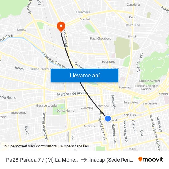 Pa28-Parada 7 / (M) La Moneda to Inacap (Sede Renca) map