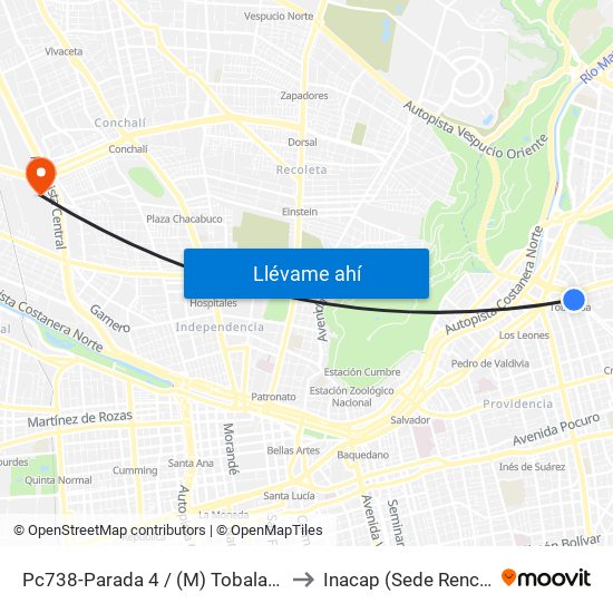 Pc738-Parada 4 / (M) Tobalaba to Inacap (Sede Renca) map