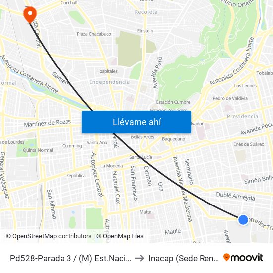 Pd528-Parada 3 / (M) Est.Nacional to Inacap (Sede Renca) map