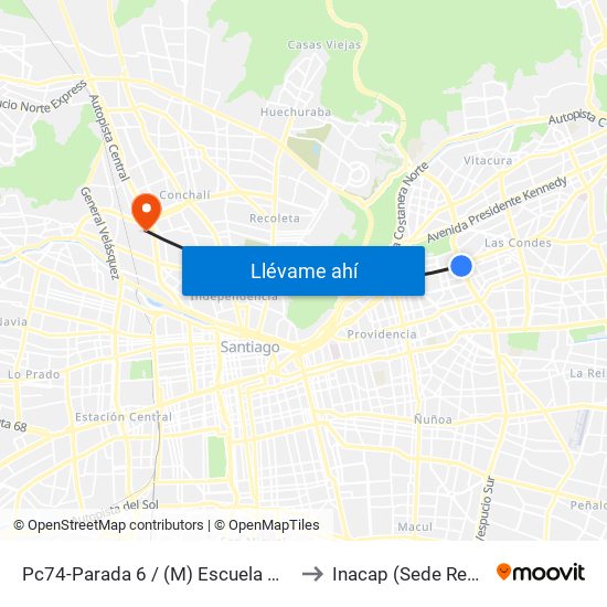 Pc74-Parada 6 / (M) Escuela Militar to Inacap (Sede Renca) map