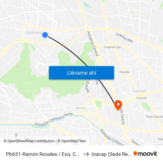 Pb631-Ramón Rosales / Esq. Canutillar to Inacap (Sede Renca) map