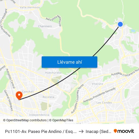 Pc1101-Av. Paseo Pie Andino / Esq. Paseo Del Santuario to Inacap (Sede Renca) map