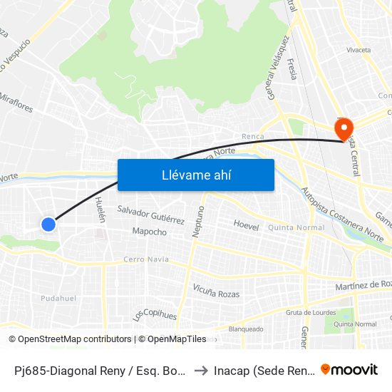 Pj685-Diagonal Reny / Esq. Bombal to Inacap (Sede Renca) map